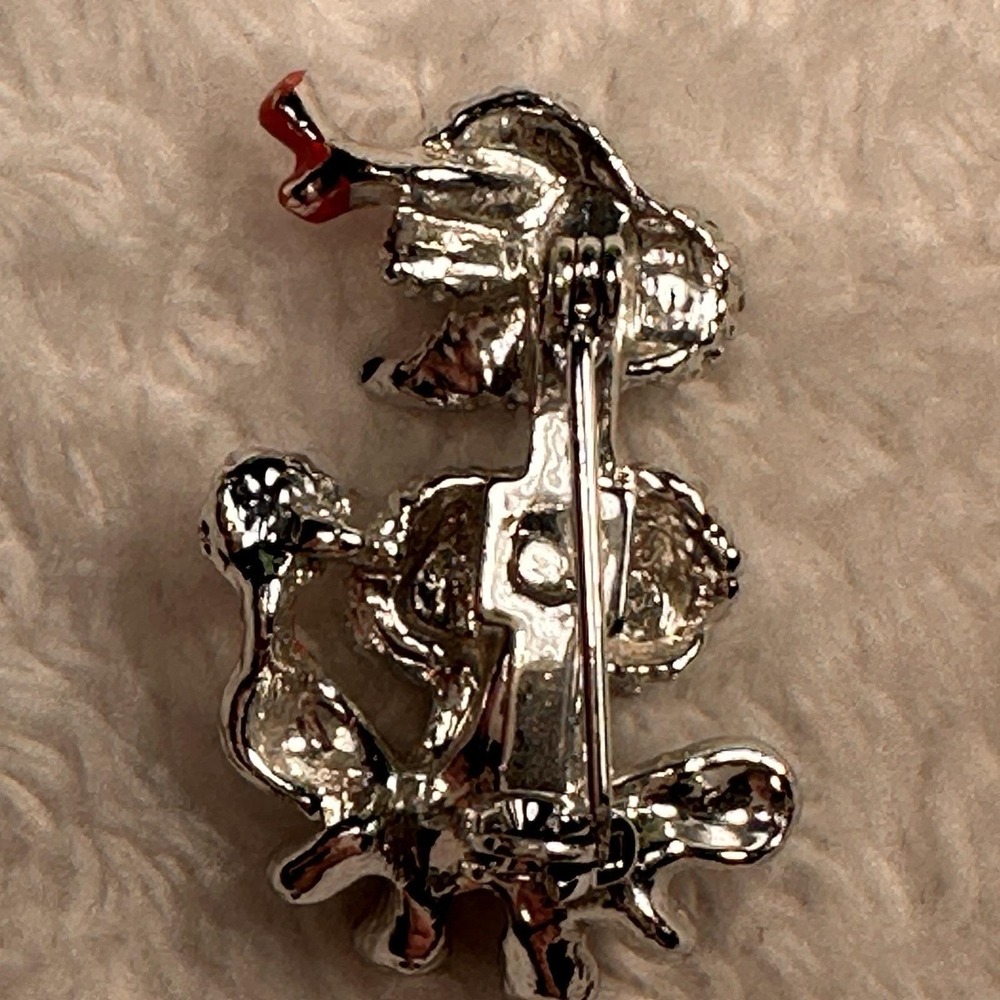 French Poodle Dog Pin Brooch Silver-tone Red Bow Vintage - Picture 5 of 6